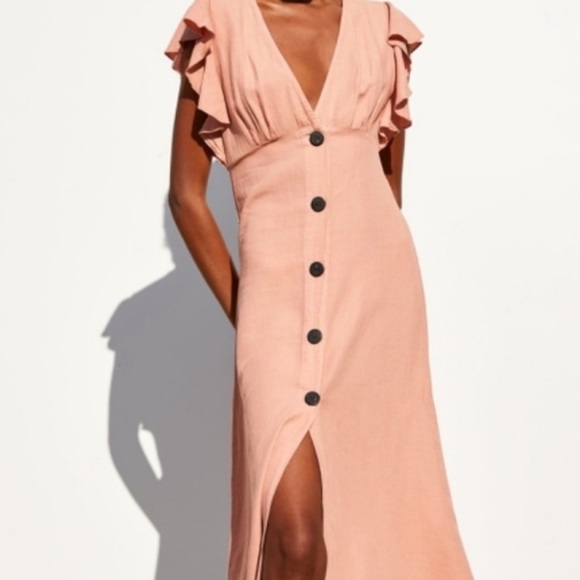 Zara pink button up flutter sleeve midi dress S - Picture 2 of 6